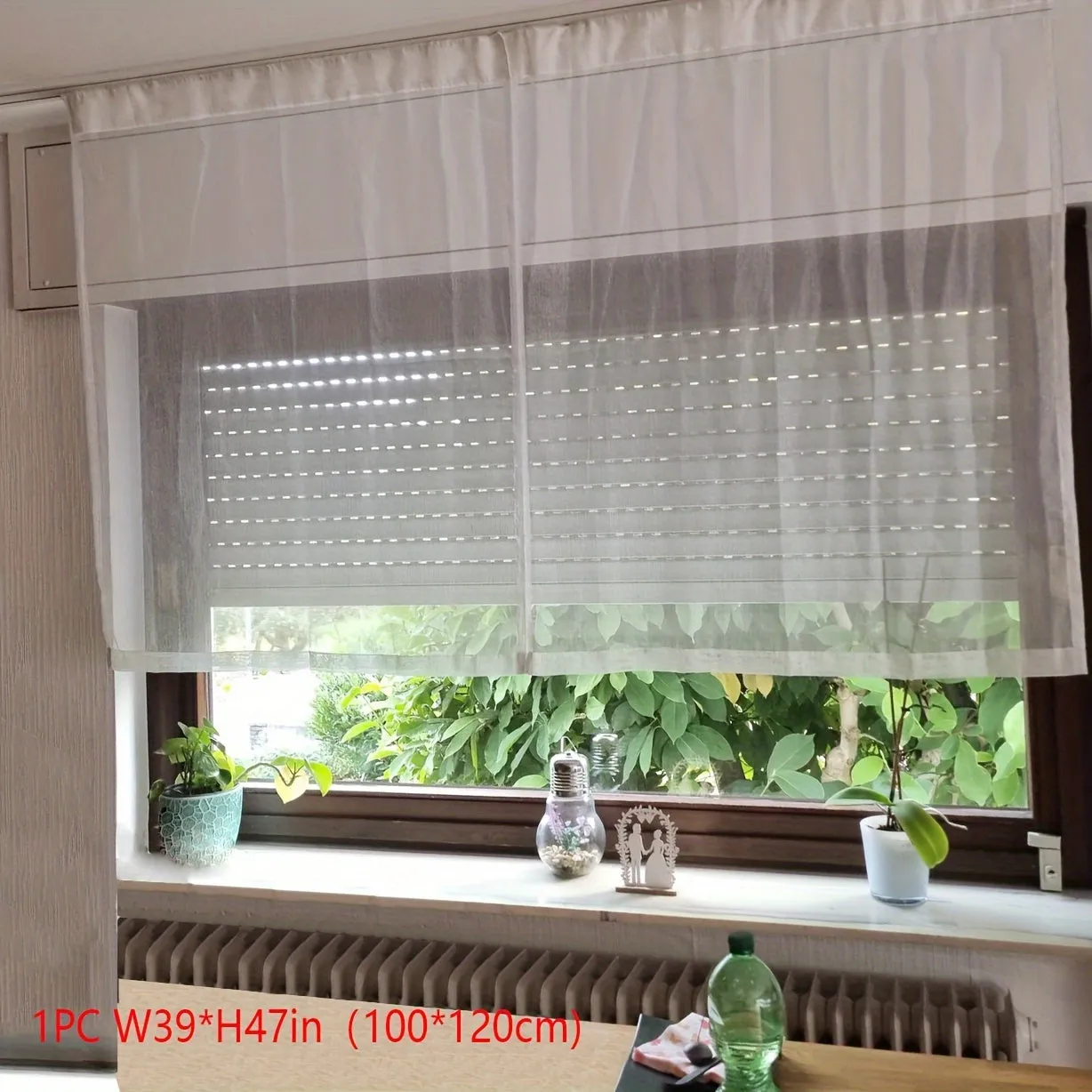 1pc Modern White Shiny Tulle Curtains - Stripe Window Sheer for Bedroom, Office, Kitchen, Living Room, Study - Elegant Home Decor