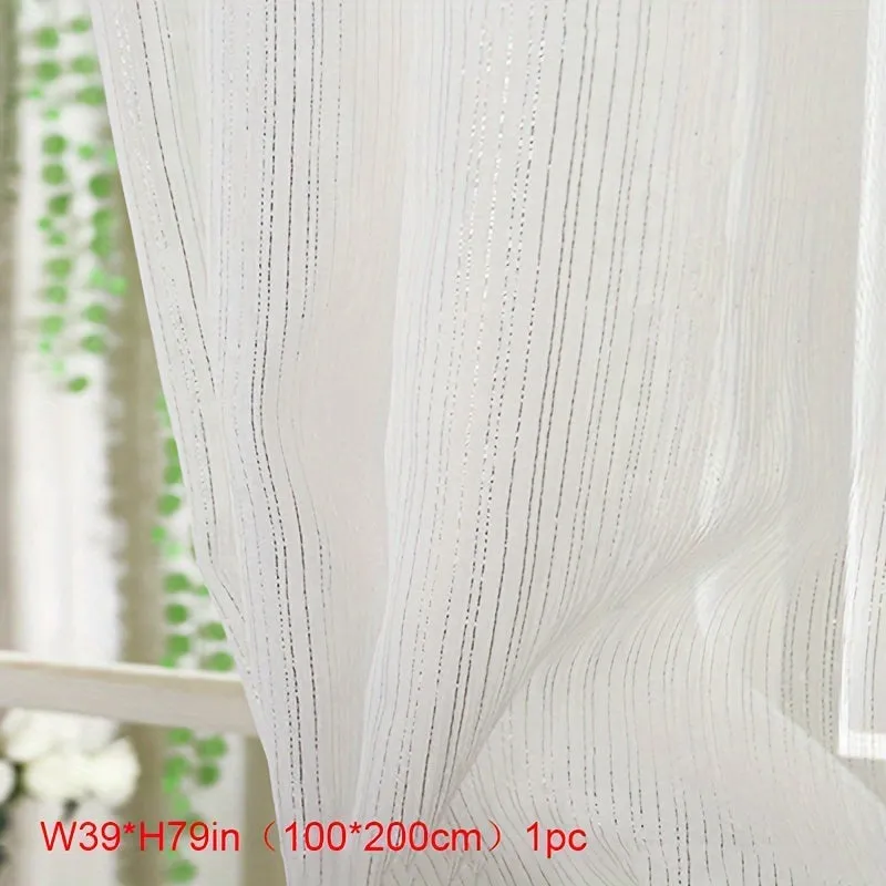 1pc Modern White Shiny Tulle Curtains - Stripe Window Sheer for Bedroom, Office, Kitchen, Living Room, Study - Elegant Home Decor