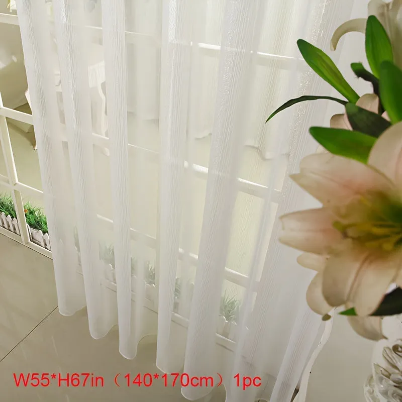 1pc Modern White Shiny Tulle Curtains - Stripe Window Sheer for Bedroom, Office, Kitchen, Living Room, Study - Elegant Home Decor