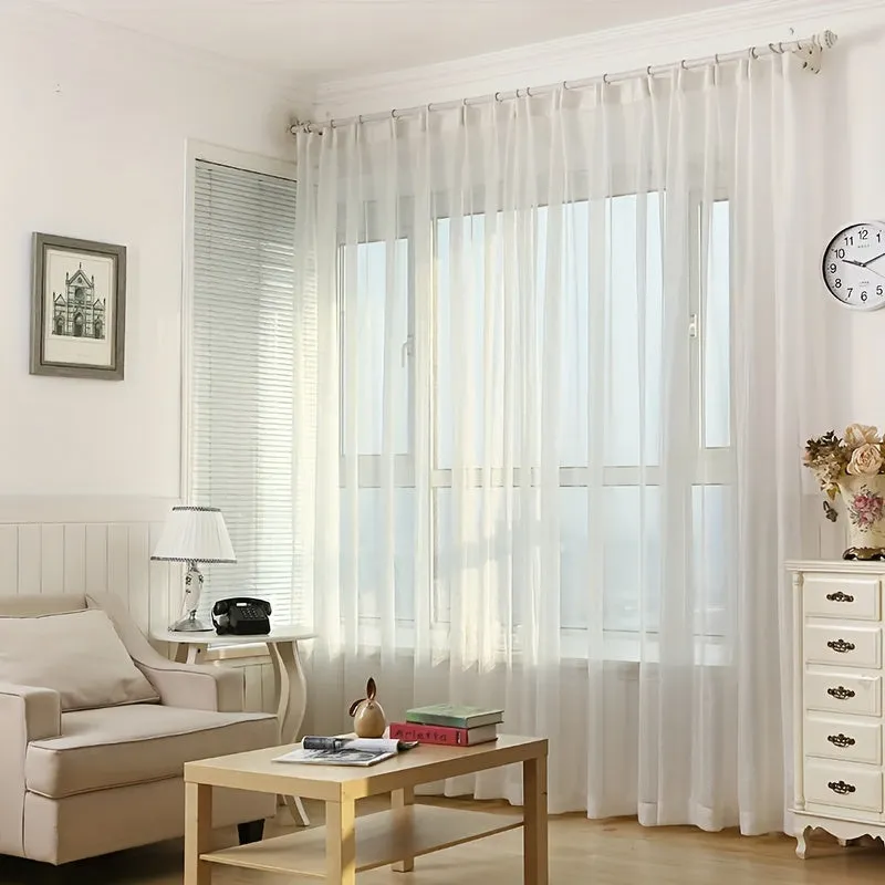 1pc Modern White Shiny Tulle Curtains - Stripe Window Sheer for Bedroom, Office, Kitchen, Living Room, Study - Elegant Home Decor