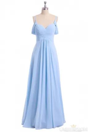 A-line Sky Blue Long Wedding Party Dresses