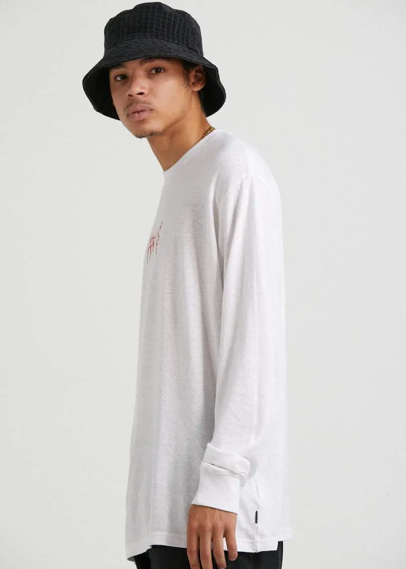 AFENDS MENS Other Days - Hemp Retro Fit Long Sleeve T Shirt - White