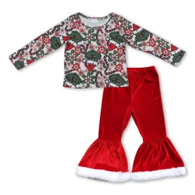 Baby Girls Christmas Clothes Tee Top Red Velvet Bell Pants Sets GLP0931