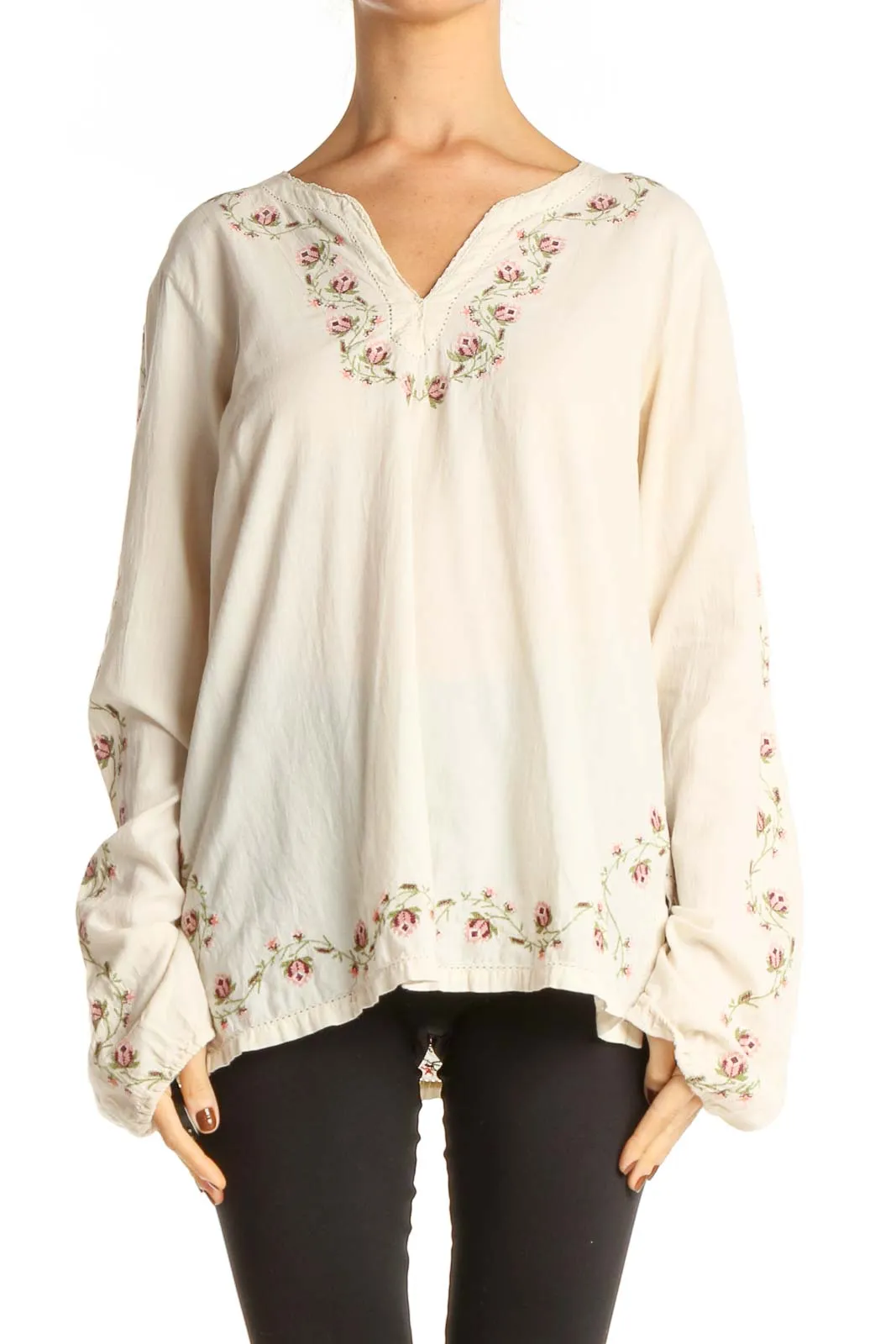 Beige Floral Retro Blouse