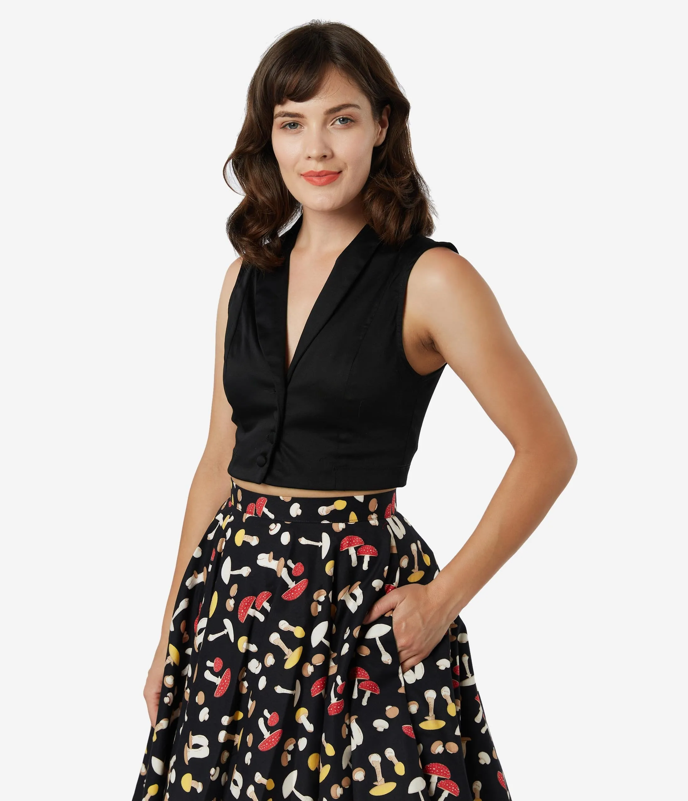 Bettie Page Black Tucson Sleeveless Crop Top