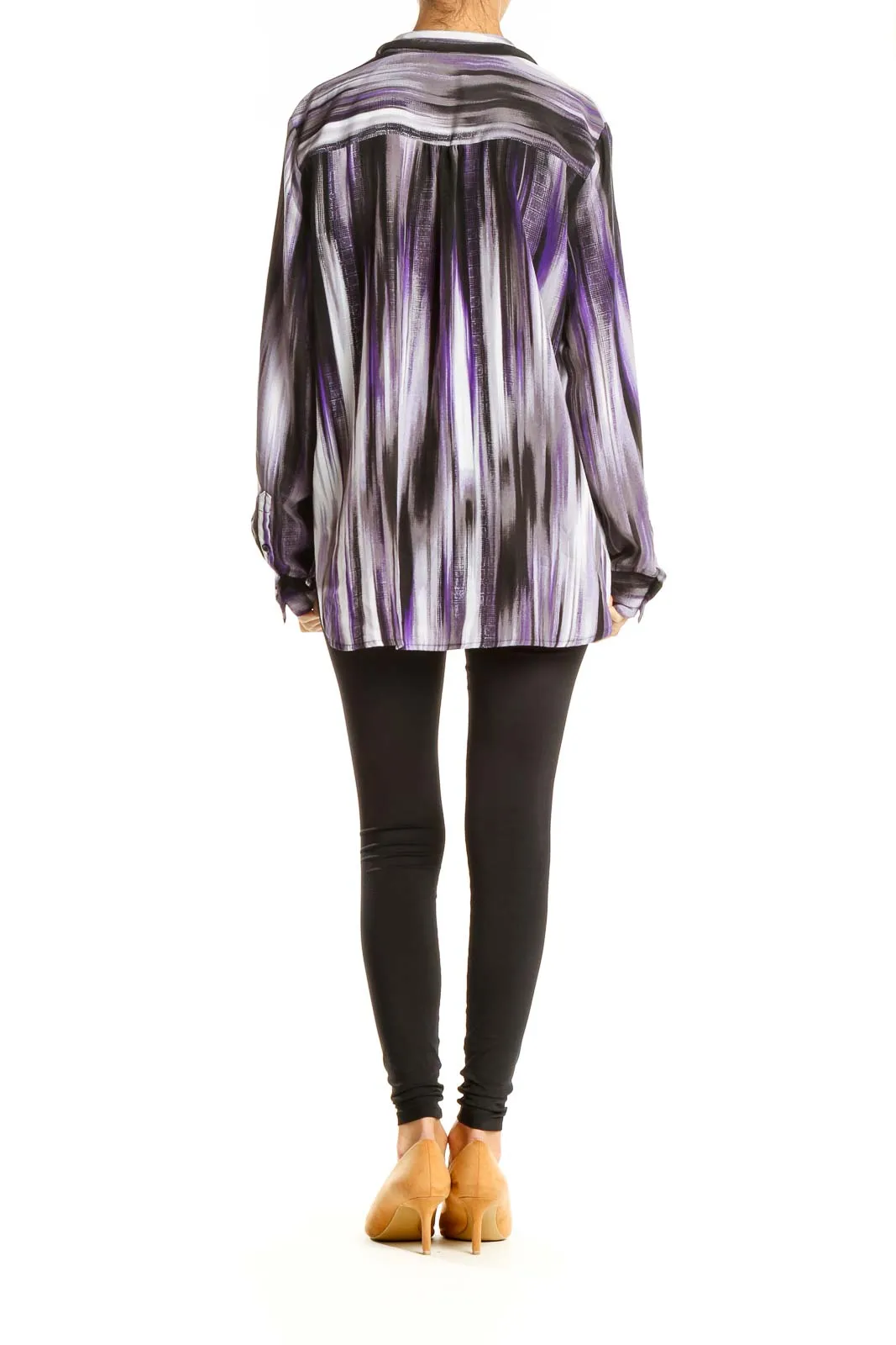 Black Purple Striped Retro Blouse