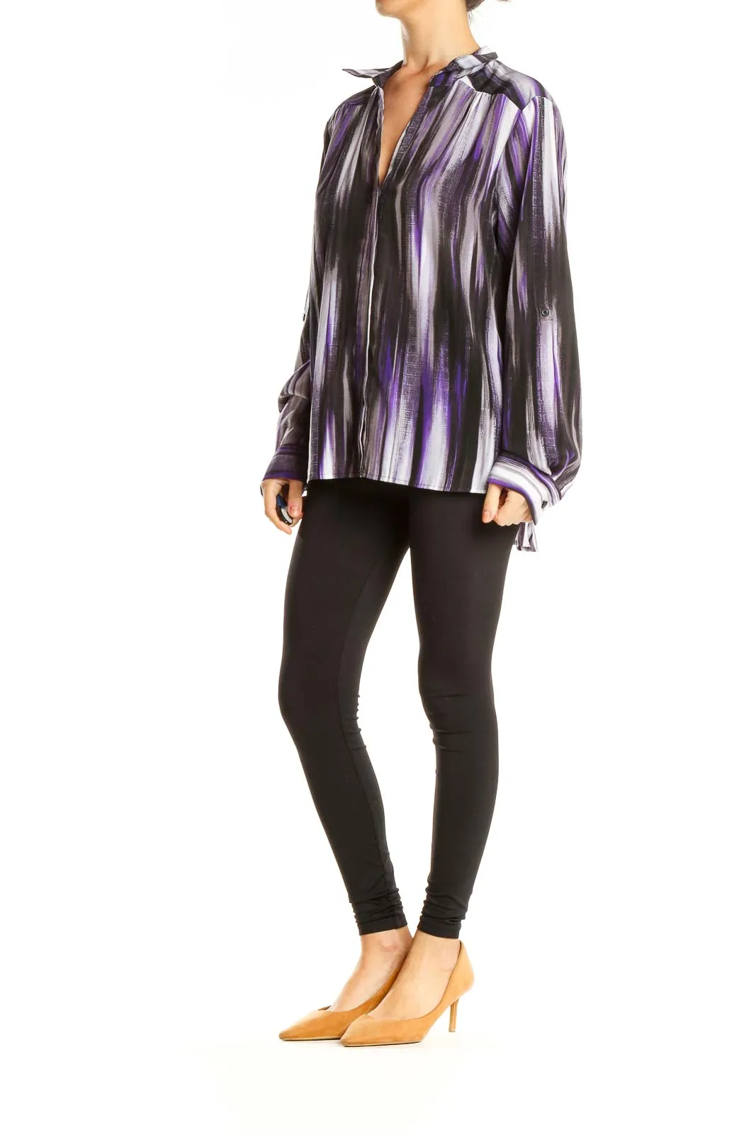 Black Purple Striped Retro Blouse