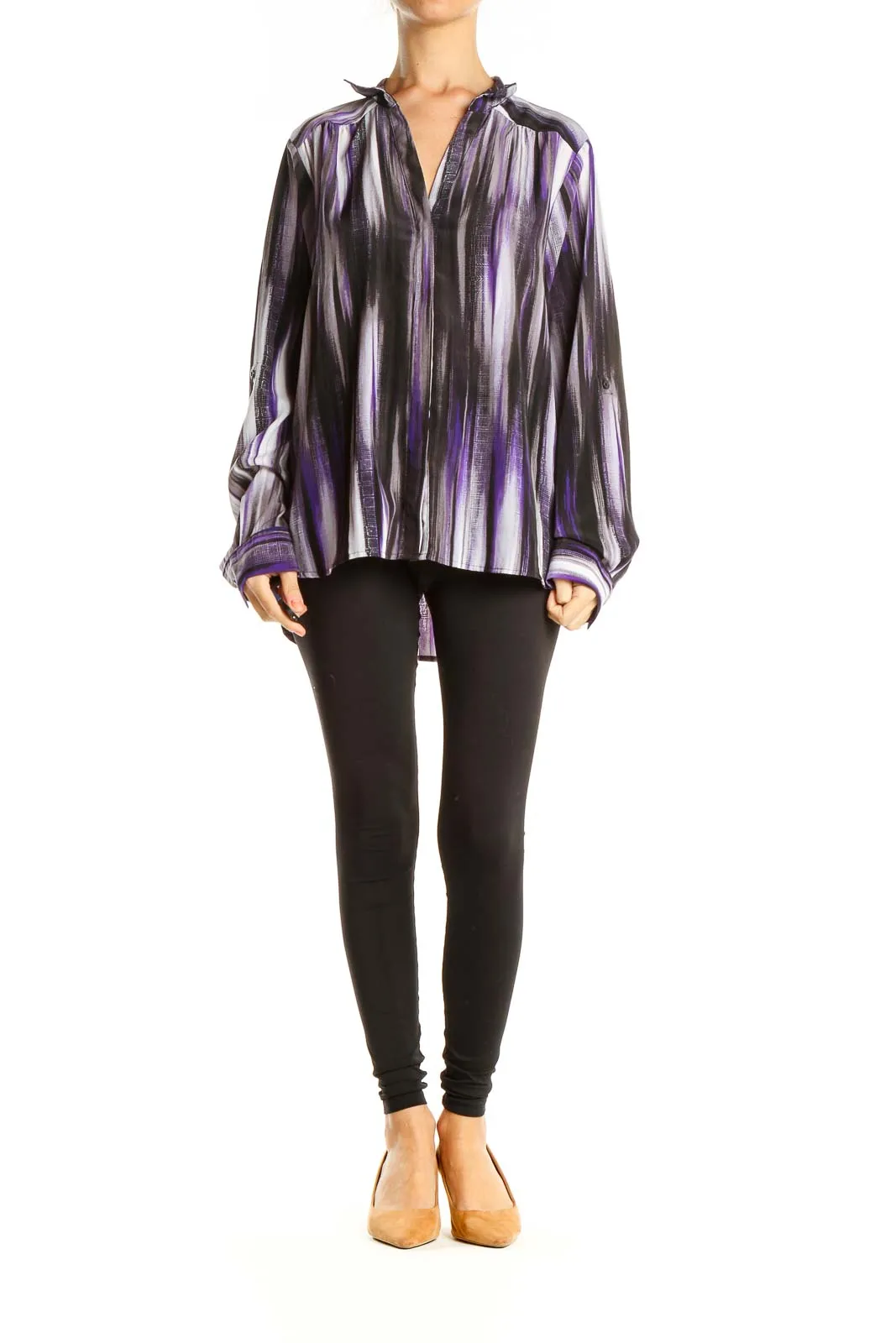 Black Purple Striped Retro Blouse