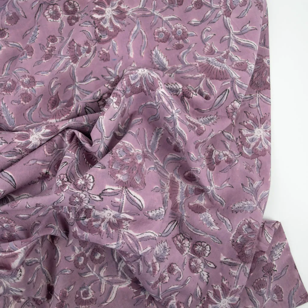 Block Print Cotton - Mauve Bloom