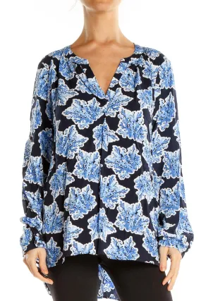 Blue Graphic Print Retro Blouse