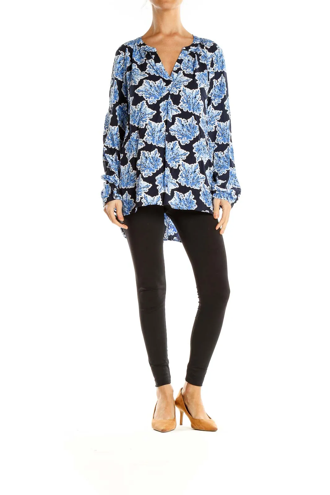 Blue Graphic Print Retro Blouse