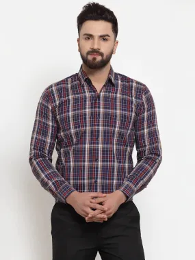 Blue Men's Cotton Checked Formal Shirts