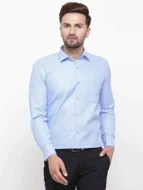 Blue Men's Cotton Geometric Formal Shirts