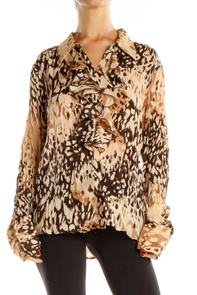 Brown Beige Animal Print Retro Blouse