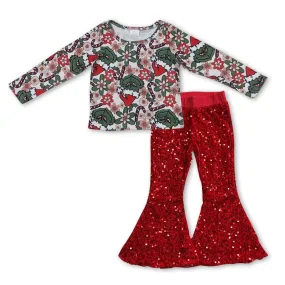 Christmas Baby Girls Clothes Top Sequins Pants Set GLP0932