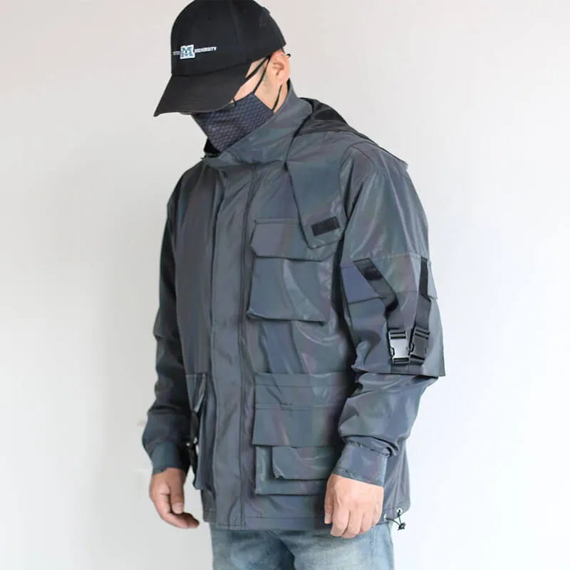 Colorful Multi-Pocket Reflective Techwear Jacket