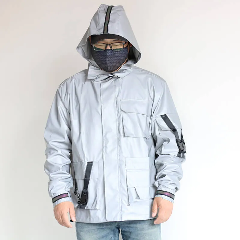 Colorful Multi-Pocket Reflective Techwear Jacket