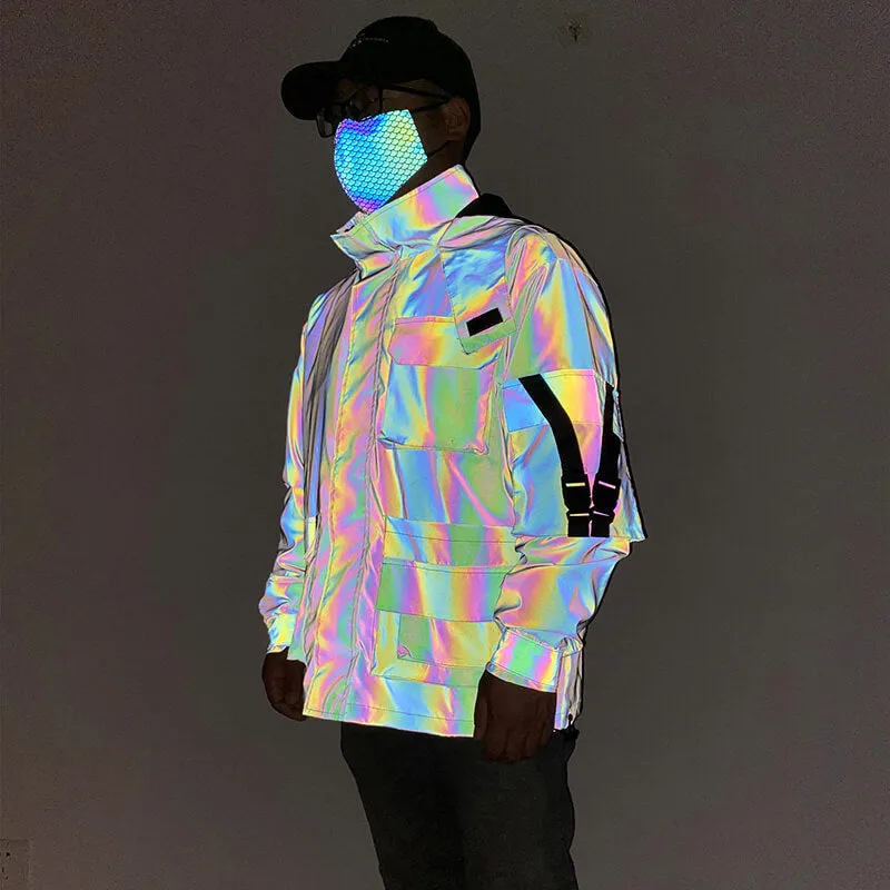 Colorful Multi-Pocket Reflective Techwear Jacket