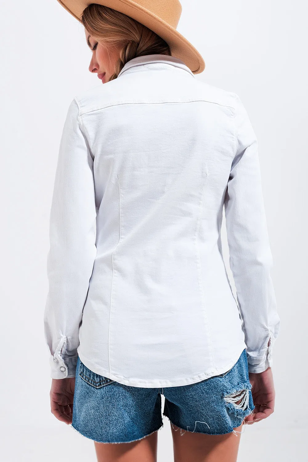 Cotton Denim Shirt in White