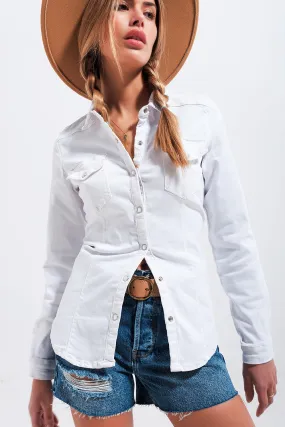 Cotton Denim Shirt in White