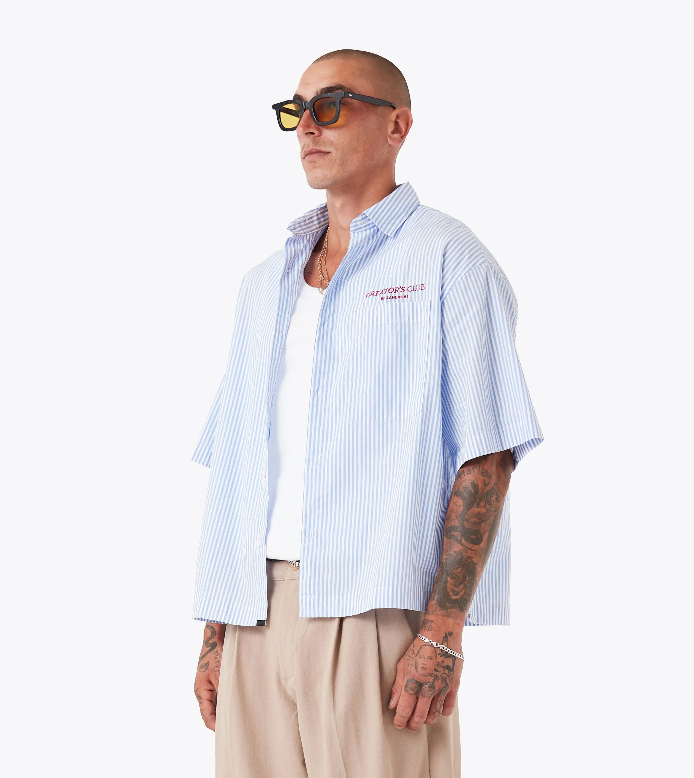 Creator's Club Box Crop Shirt Blue Stripe