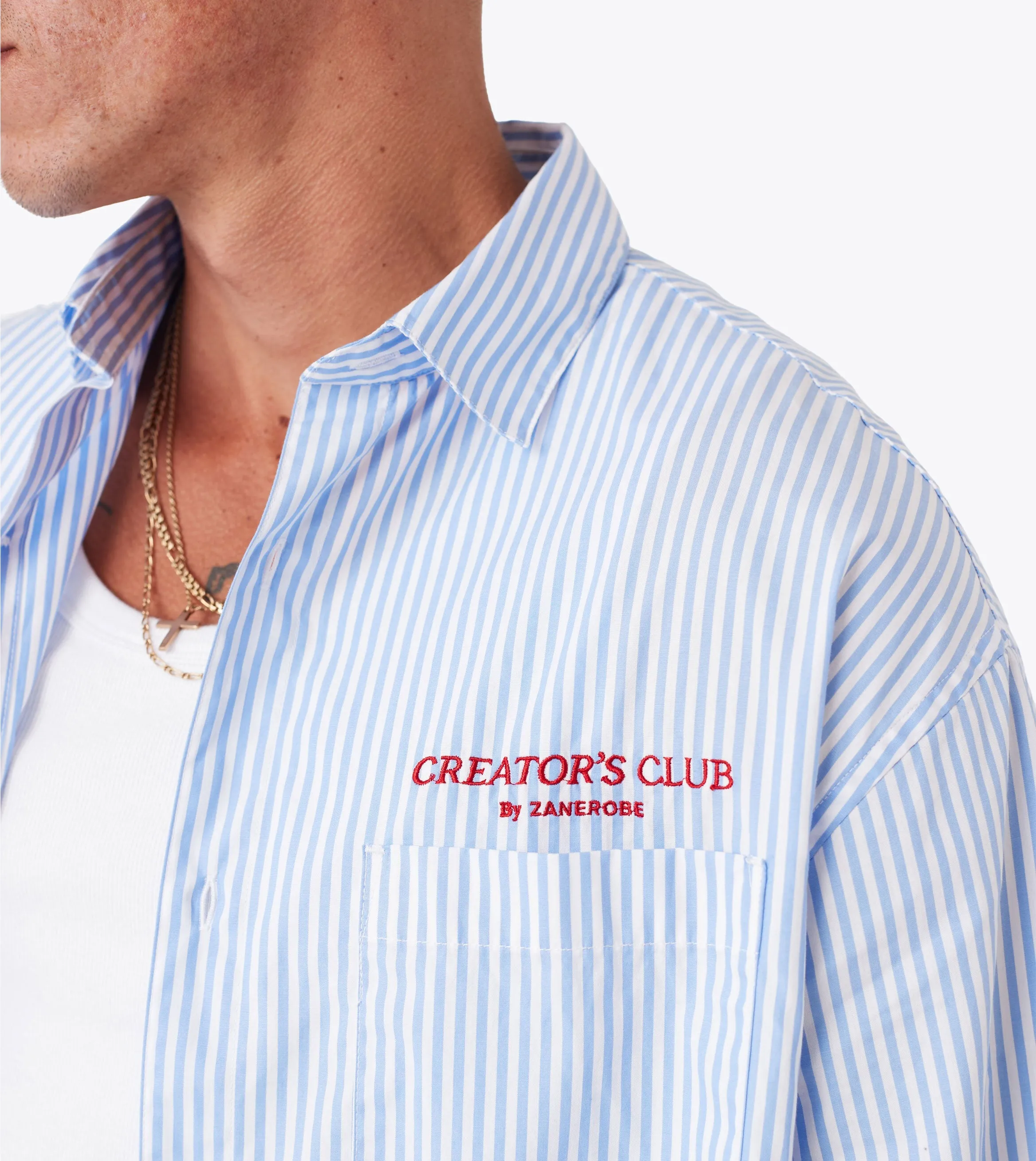 Creator's Club Box Crop Shirt Blue Stripe