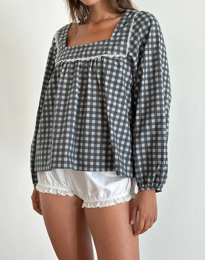 Demona Top in Tonal Gingham Black and Grey