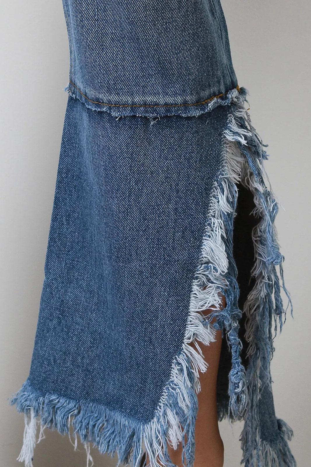 Distress Frayed Bell Bottom Denim Jeans