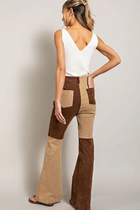 Eesome Mineral Wash Color Block Pants - Cocoa Brown