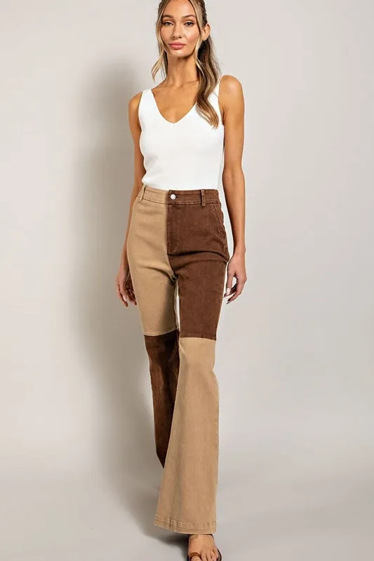 Eesome Mineral Wash Color Block Pants - Cocoa Brown