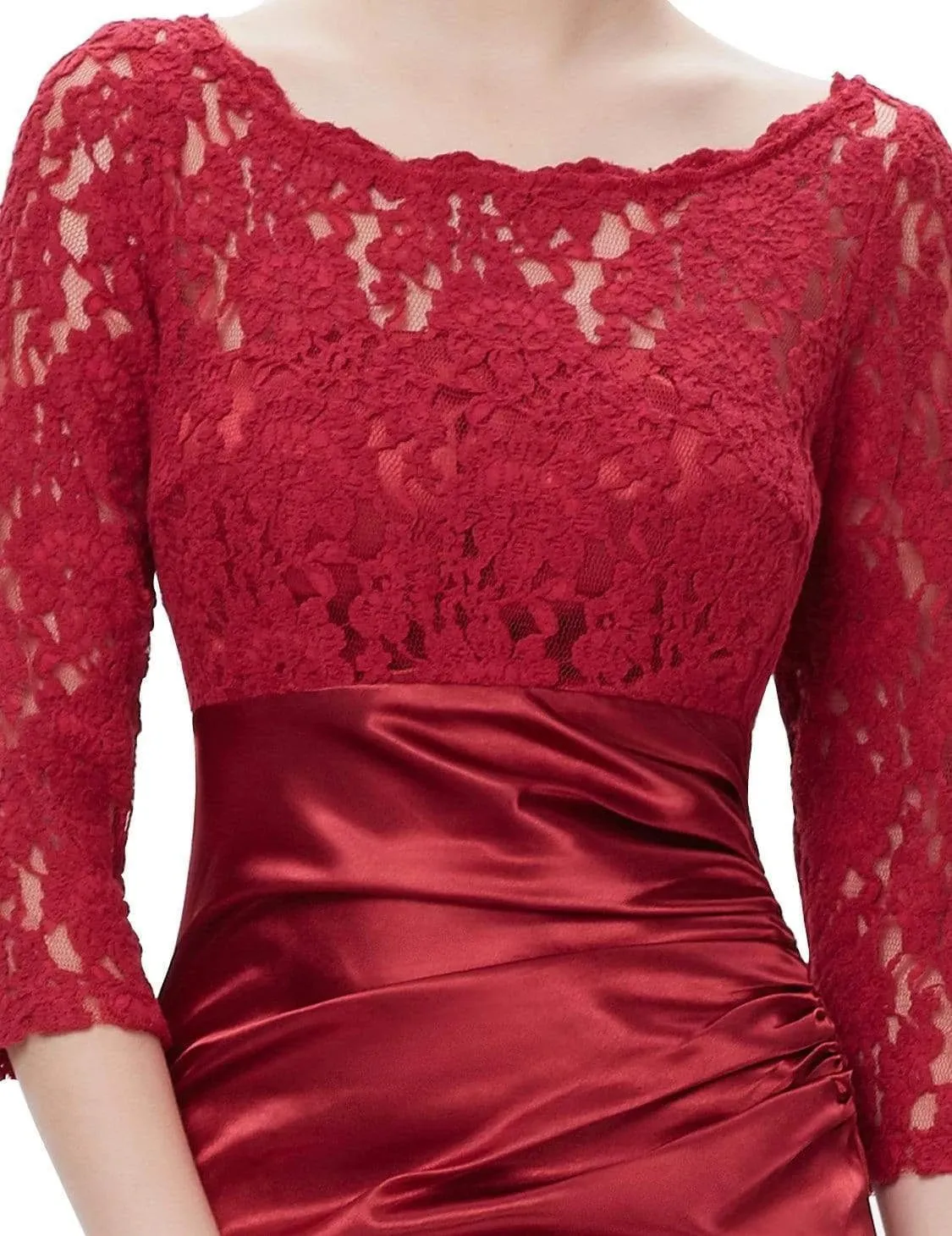 Elegant 3/4 Sleeve Lace Burgundy Formal Dresses Bateau Mermaid Evening Dresses SWK15142