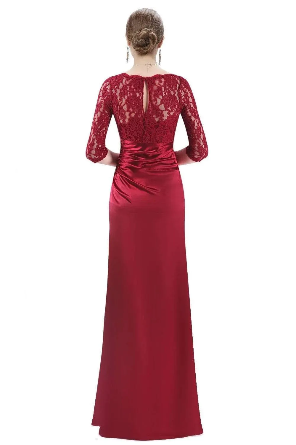 Elegant 3/4 Sleeve Lace Burgundy Formal Dresses Bateau Mermaid Evening Dresses SWK15142