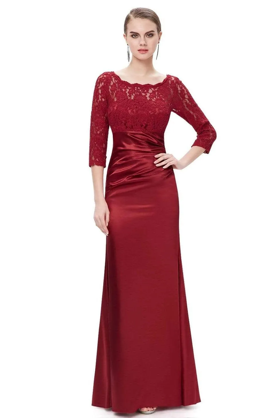 Elegant 3/4 Sleeve Lace Burgundy Formal Dresses Bateau Mermaid Evening Dresses SWK15142