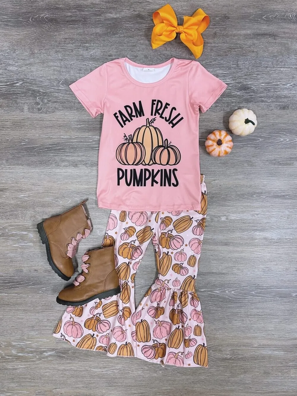 Farm Fresh Pumpkins Girls Short Sleeve Bell Bottoms Outfit