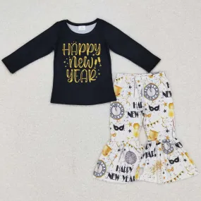 Happy New Year Girls Boutique Clothing Bell Pants Sets GLP0817