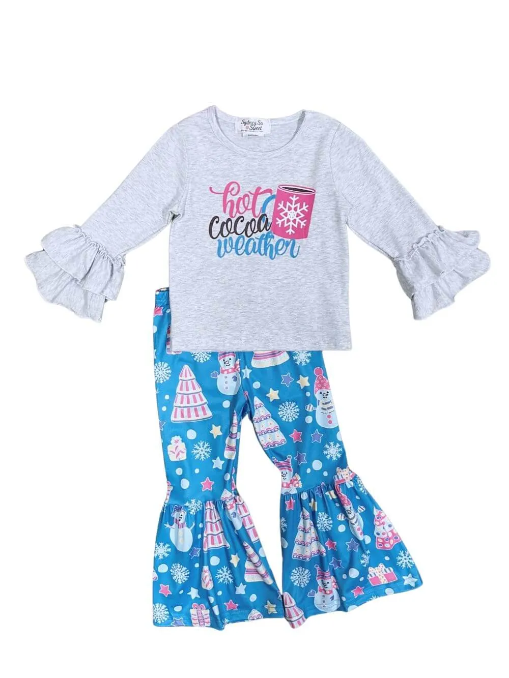 Hot Cocoa Weather Blue & Gray Girls Bell Bottom Outfit