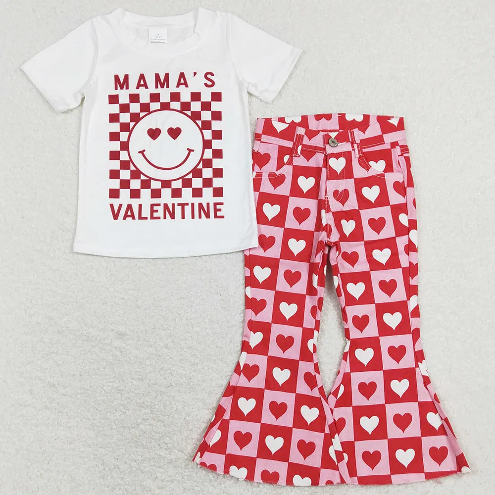 Hot Sale Baby Girls Clothes Denim Bell Pants Sets Valentine's Day Outfits GSPO1363