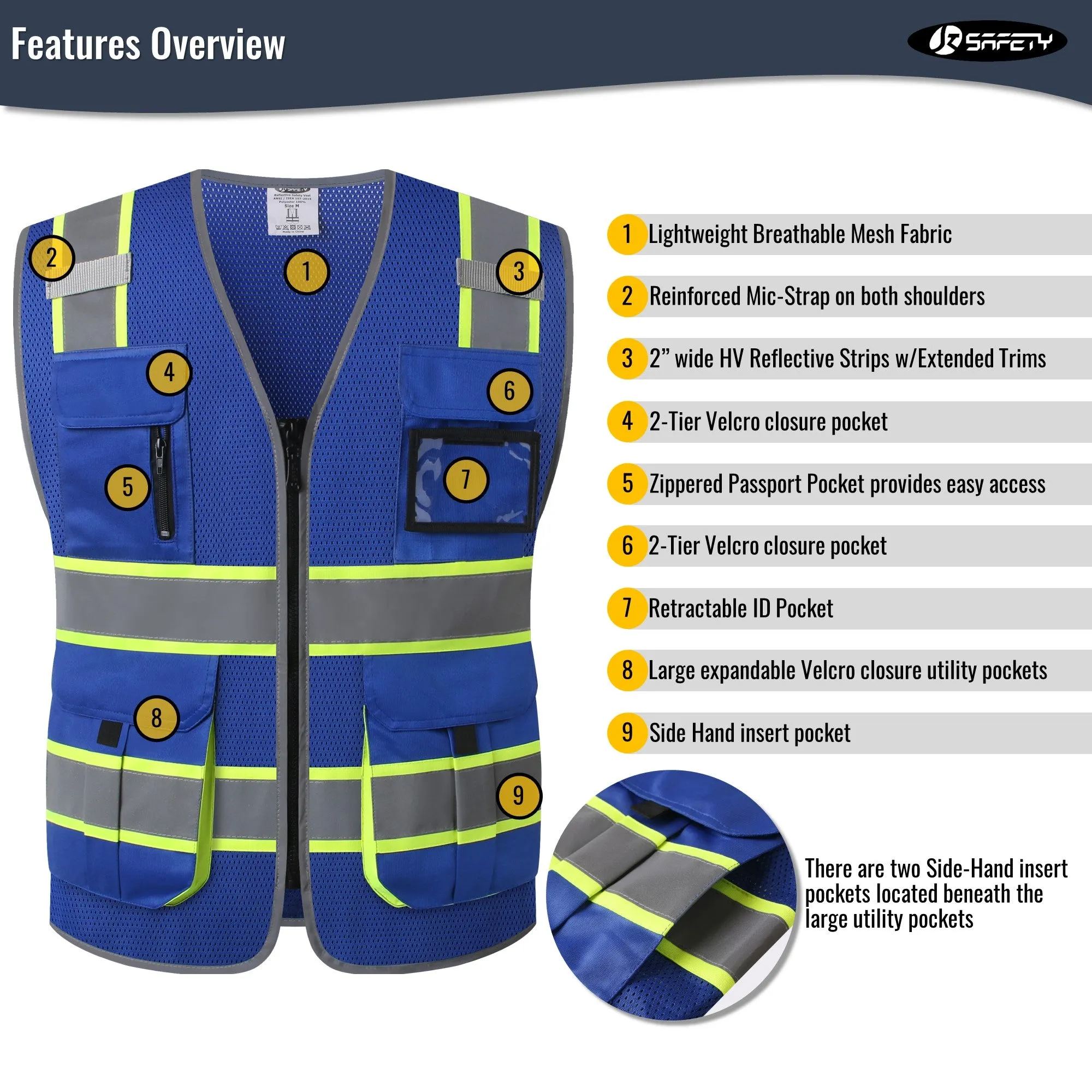 JKSafety 9 Pockets Hi-Vis Mesh Safety Vest, Two-Tone (JK140)