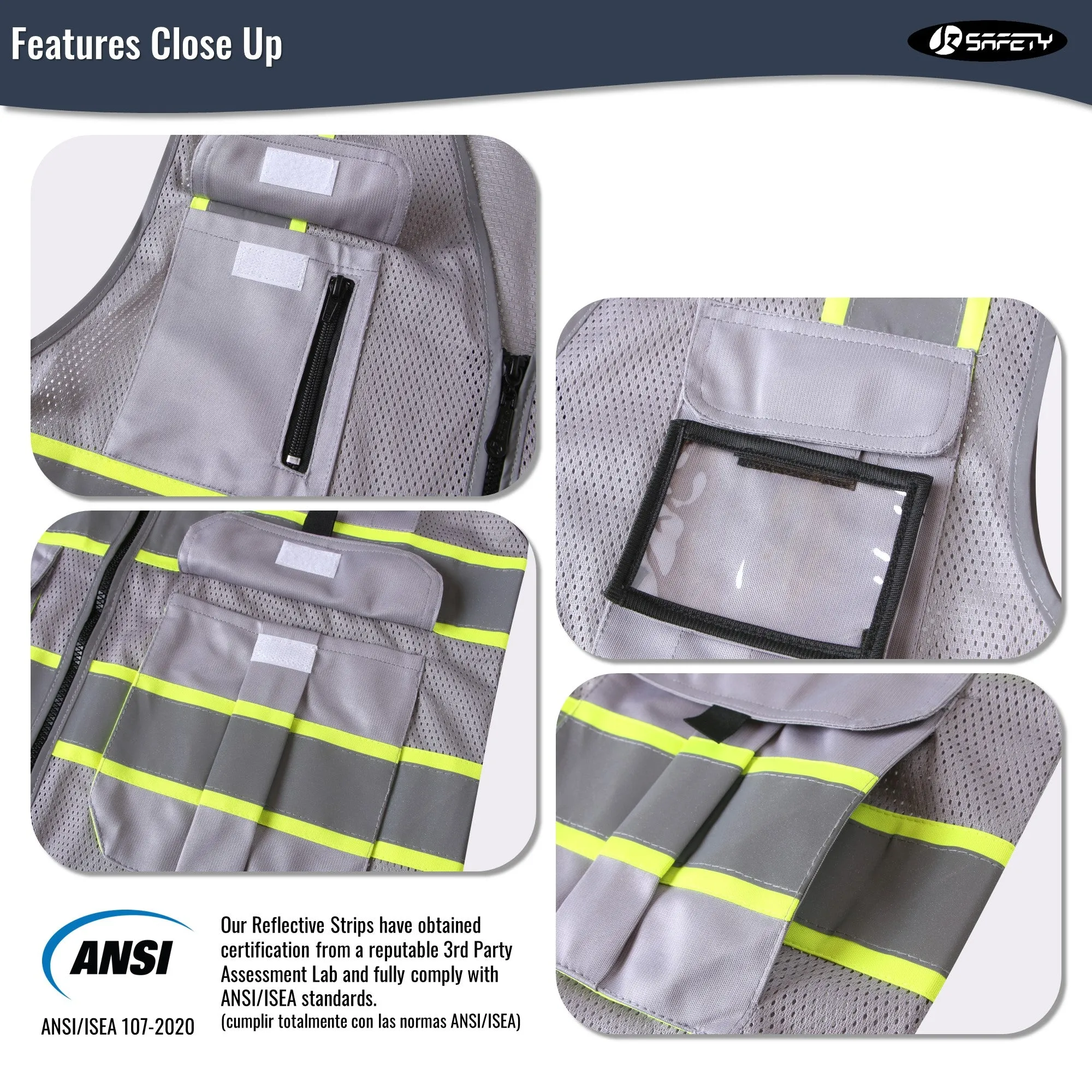 JKSafety 9 Pockets Hi-Vis Mesh Safety Vest, Two-Tone (JK140)