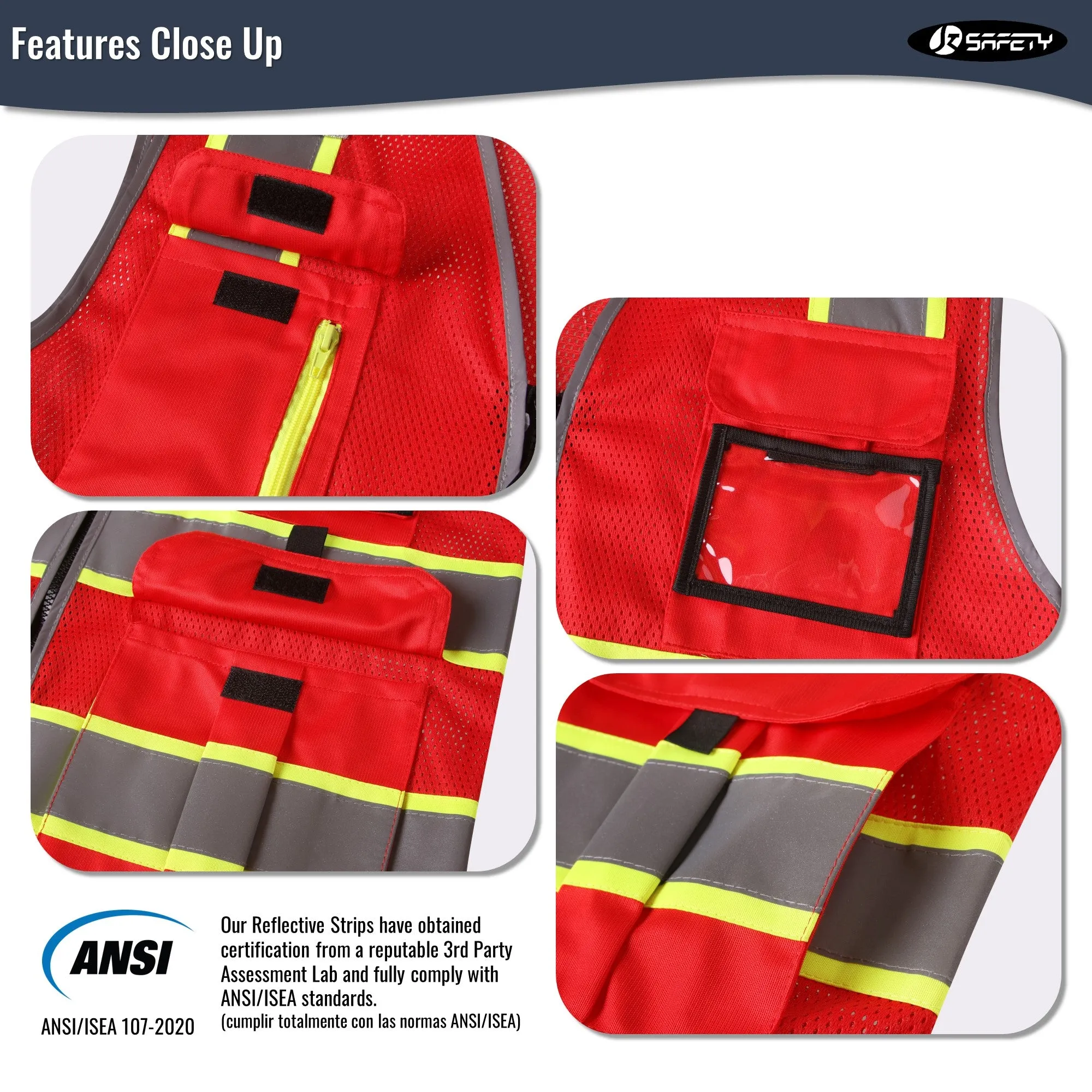 JKSafety 9 Pockets Hi-Vis Mesh Safety Vest, Two-Tone (JK140)