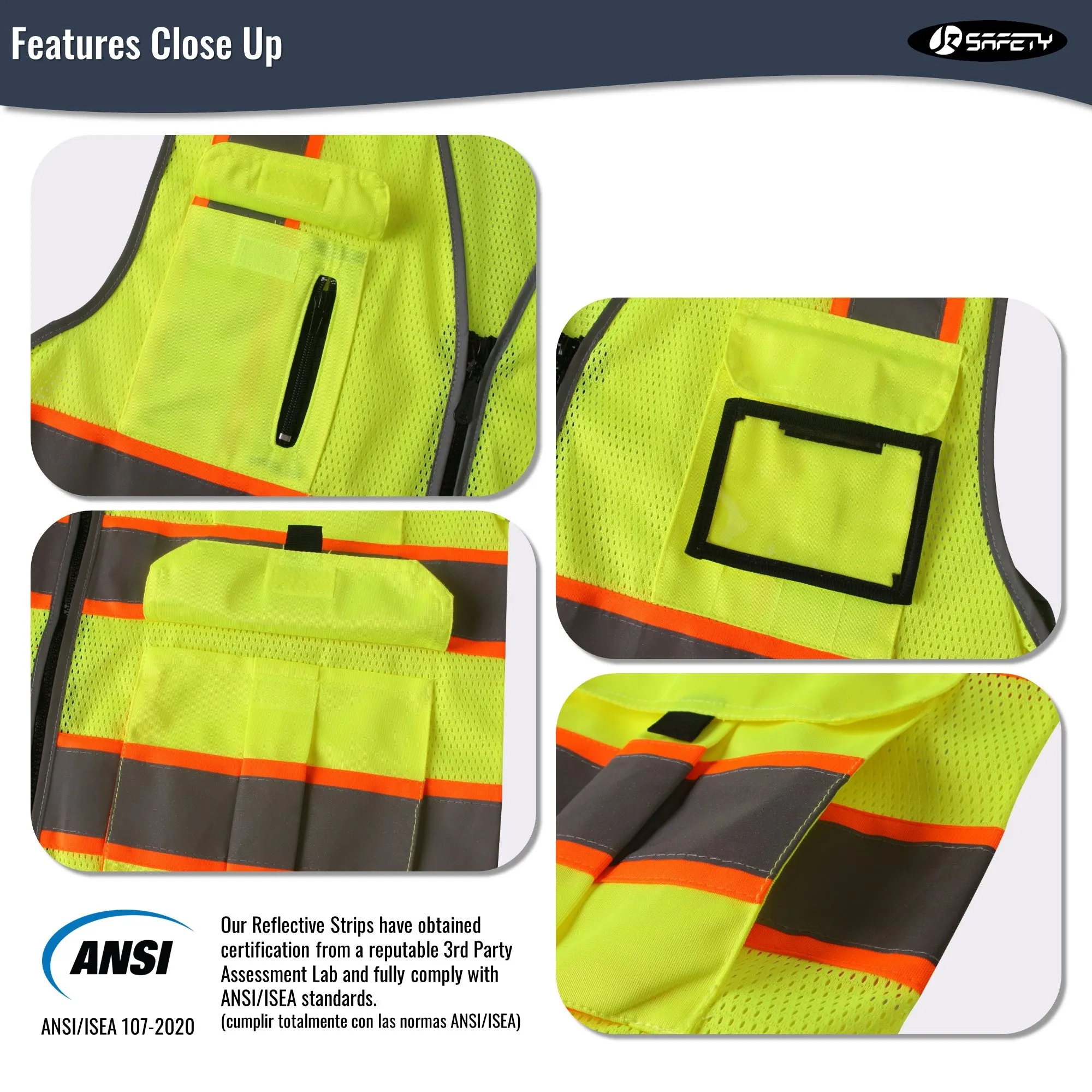 JKSafety 9 Pockets Hi-Vis Mesh Safety Vest, Two-Tone (JK140)