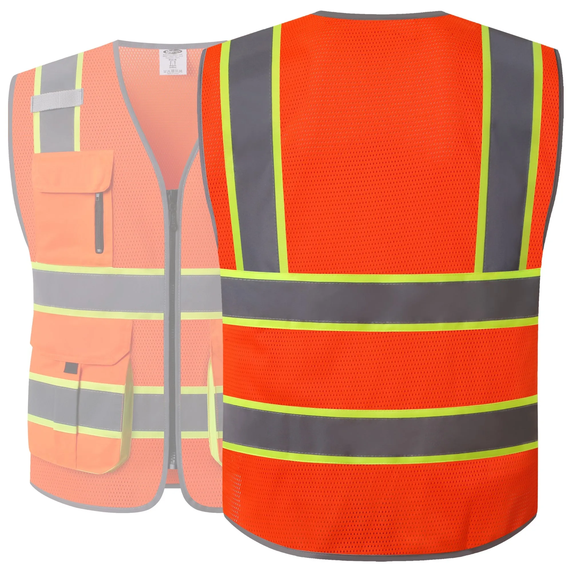 JKSafety 9 Pockets Hi-Vis Mesh Safety Vest, Two-Tone (JK140)