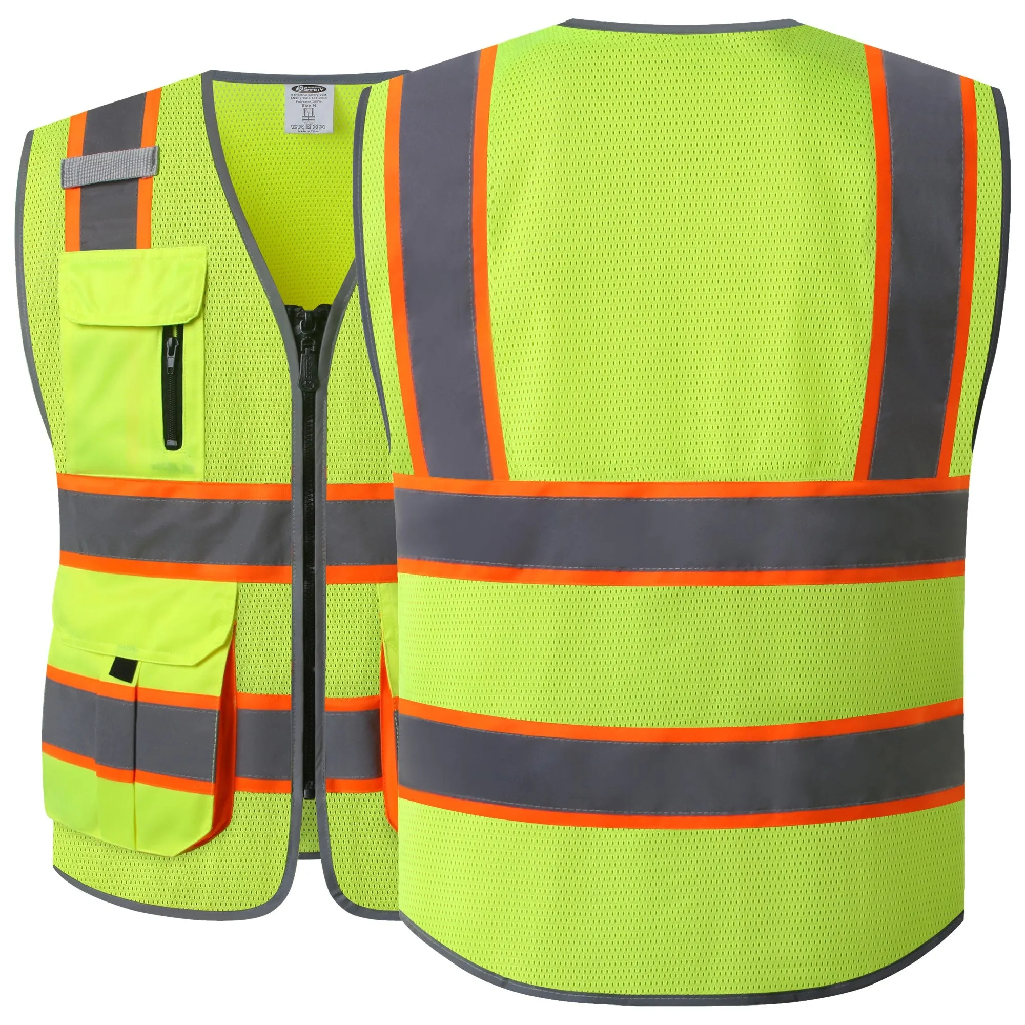 JKSafety 9 Pockets Hi-Vis Mesh Safety Vest, Two-Tone (JK140)