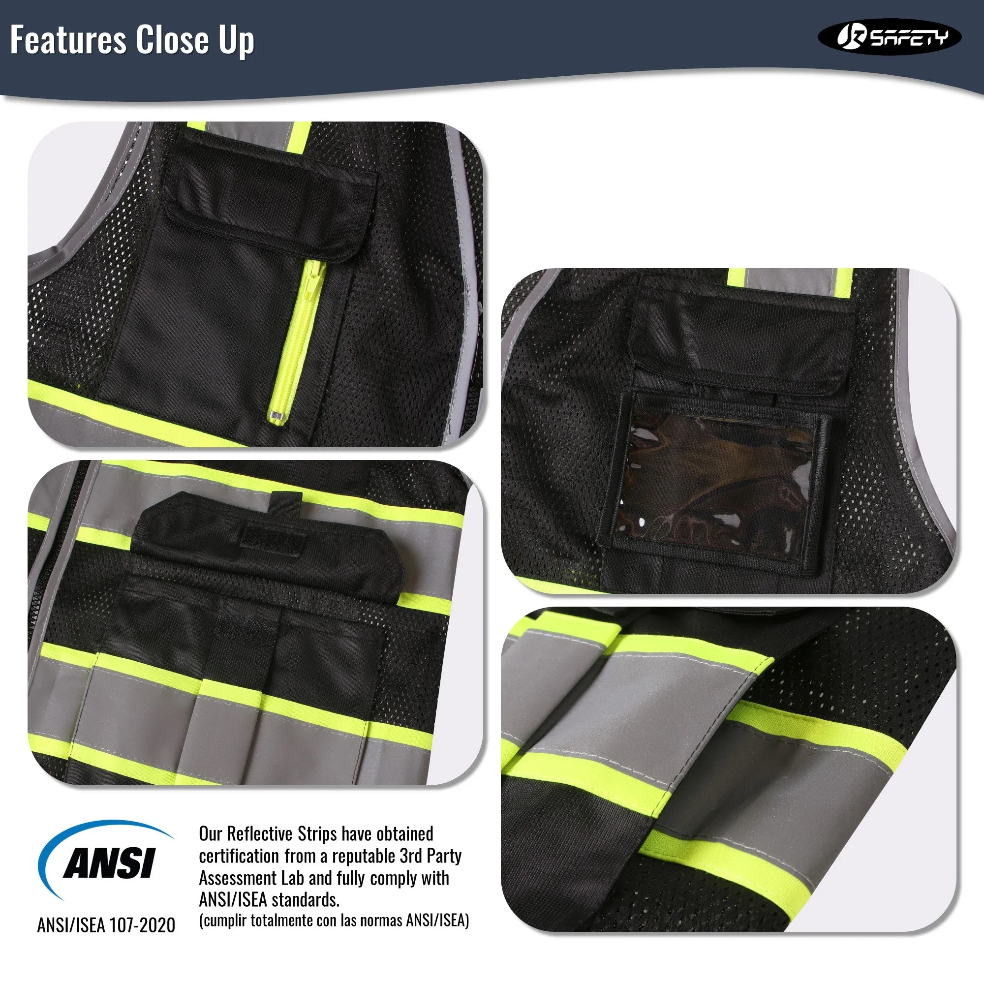 JKSafety 9 Pockets Hi-Vis Mesh Safety Vest, Two-Tone (JK140)