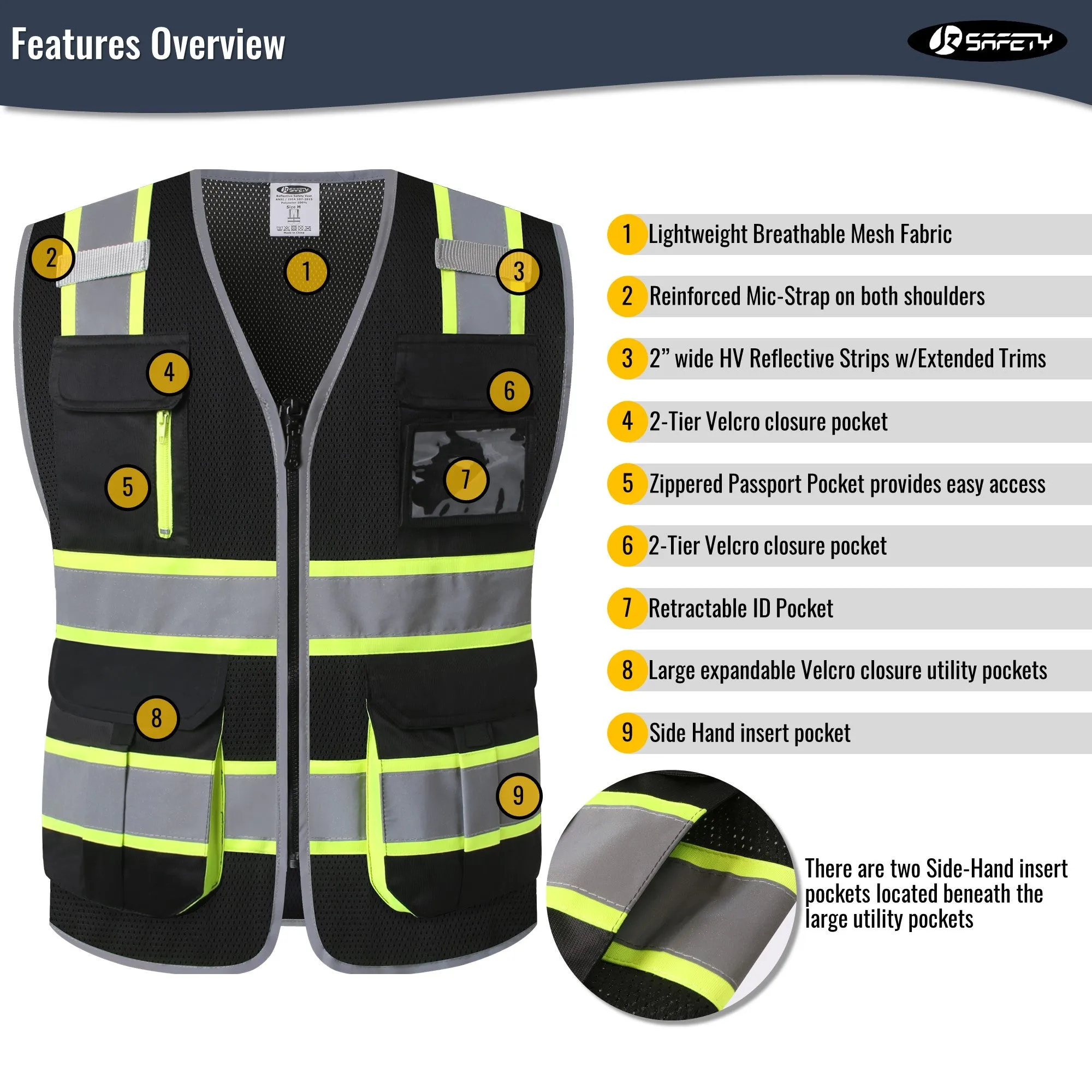 JKSafety 9 Pockets Hi-Vis Mesh Safety Vest, Two-Tone (JK140)