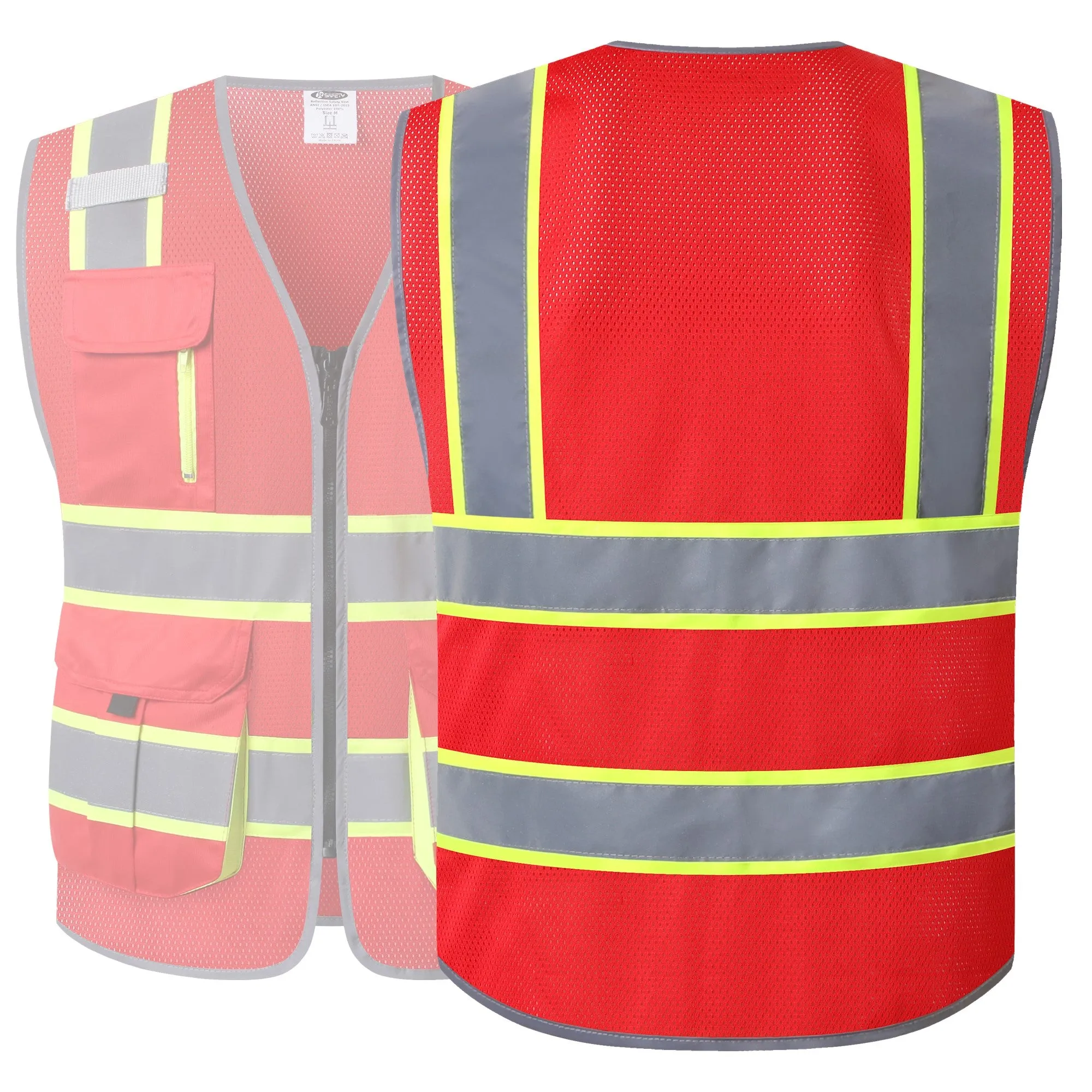 JKSafety 9 Pockets Hi-Vis Mesh Safety Vest, Two-Tone (JK140)