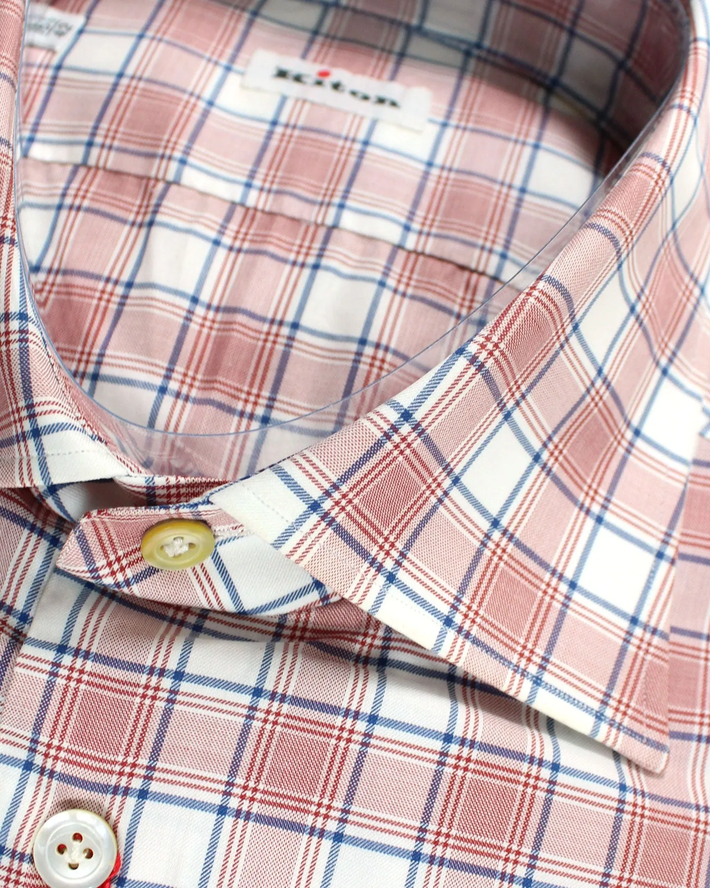 Kiton Shirt White Burgundy Navy Plaid Check 42 - 16 1/2 SALE