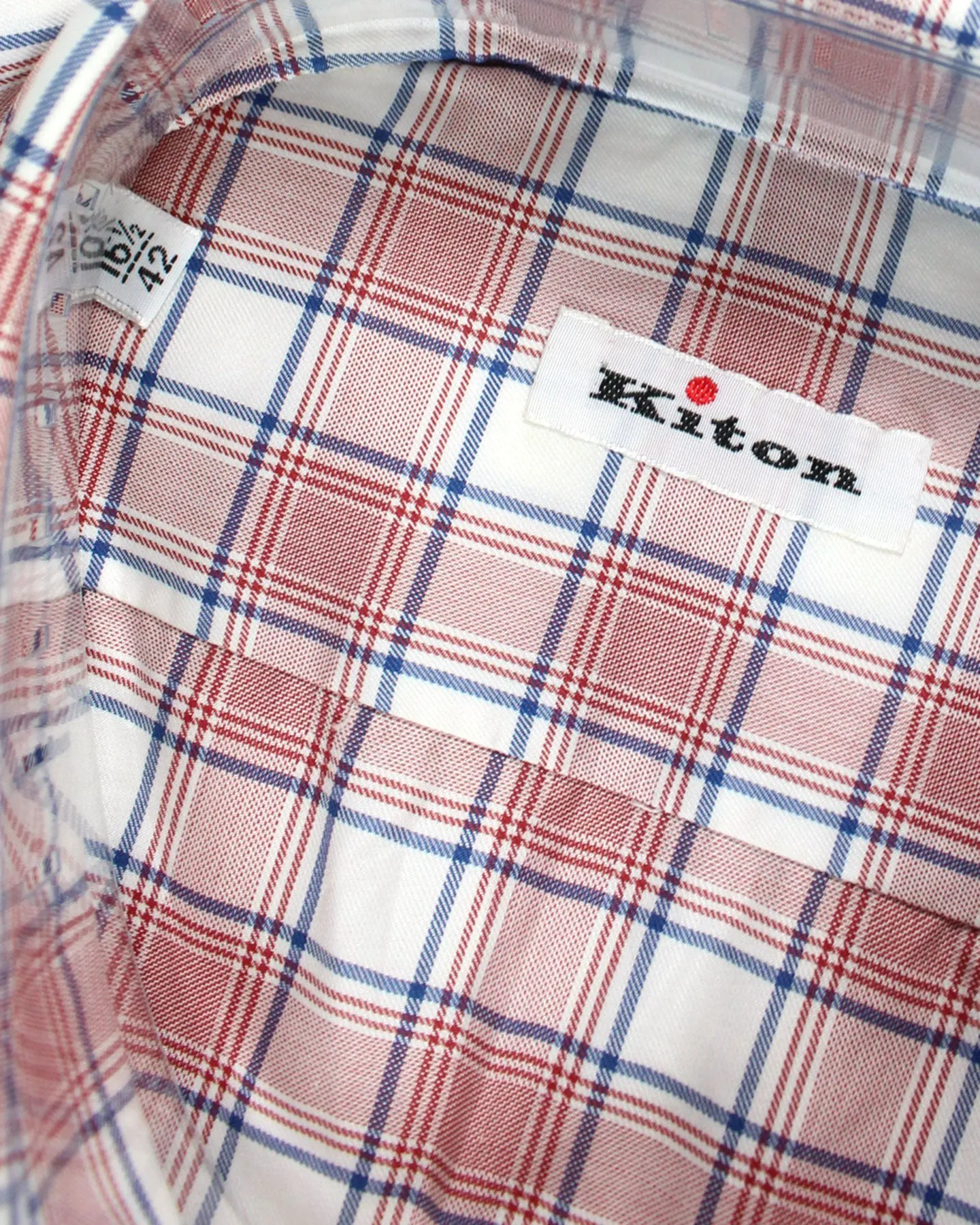 Kiton Shirt White Burgundy Navy Plaid Check 42 - 16 1/2 SALE