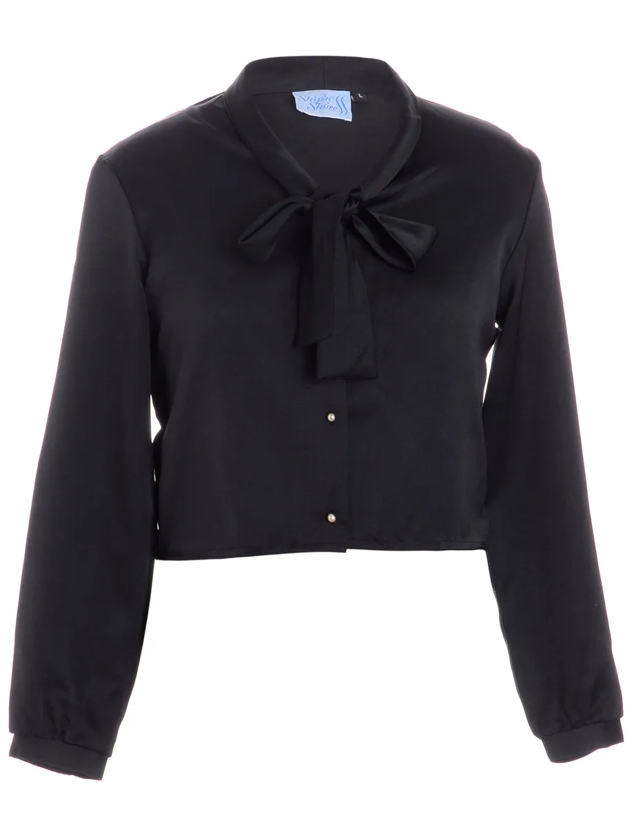 Label Long Sleeve Silk Pussy Bow Blouse