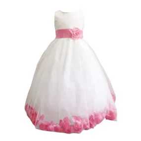 Little Girls Ivory Blush Pink Petals Satin Tulle 3 Layer Flower Girl Dress 2T-6